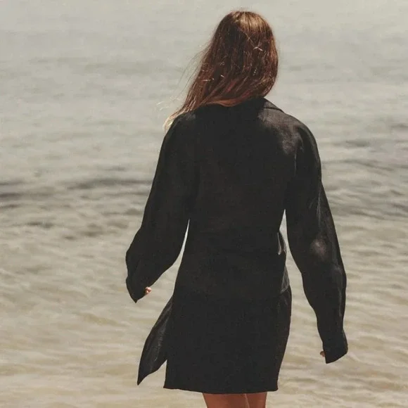 Zara Linen Tie Shirt With Knot Black NWT  Size Small - Picture 5 of 11